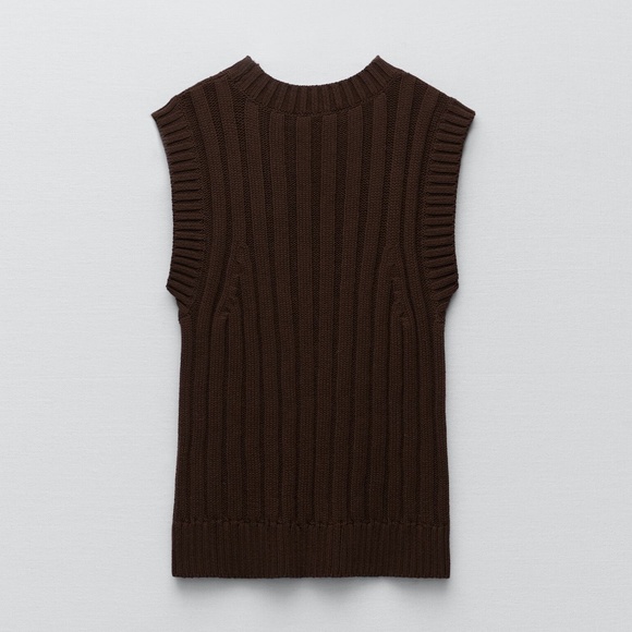 Zara Brown Sleeveless Crew Neck Sweater - Picture 7 of 15
